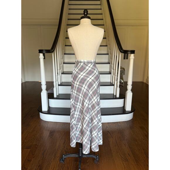 Vintage 70s Plaid Tartan A-Line Maxi Skirt Winter Red White Grunge Indie Preppy - Picture 5 of 11